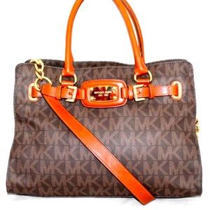 MICHAEL KORS Hamilton Large Brown Signature MK Shoulder Tote Chain Strap